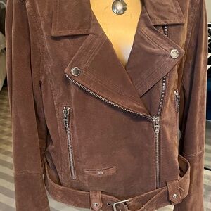 BLANKNYC Women’s Suede Moto Jacket. Coffee Bean. size large